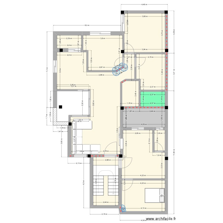 2er étage . Plan de 9 pièces et 98 m2