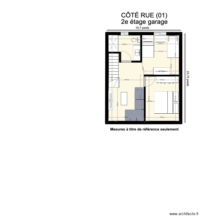 Chalet  2e etage garage. Plan de 2 pièces et 40 m2