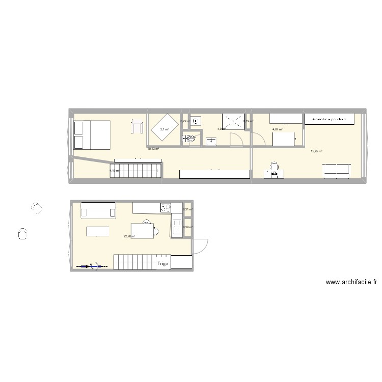 appart 443 étage futur. Plan de 11 pièces et 77 m2