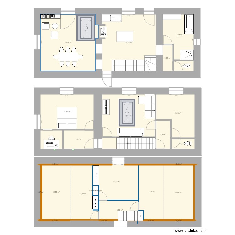 MAISON . Plan de 27 pièces et 195 m2