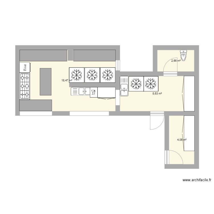 CUISINE1. Plan de 4 pièces et 34 m2