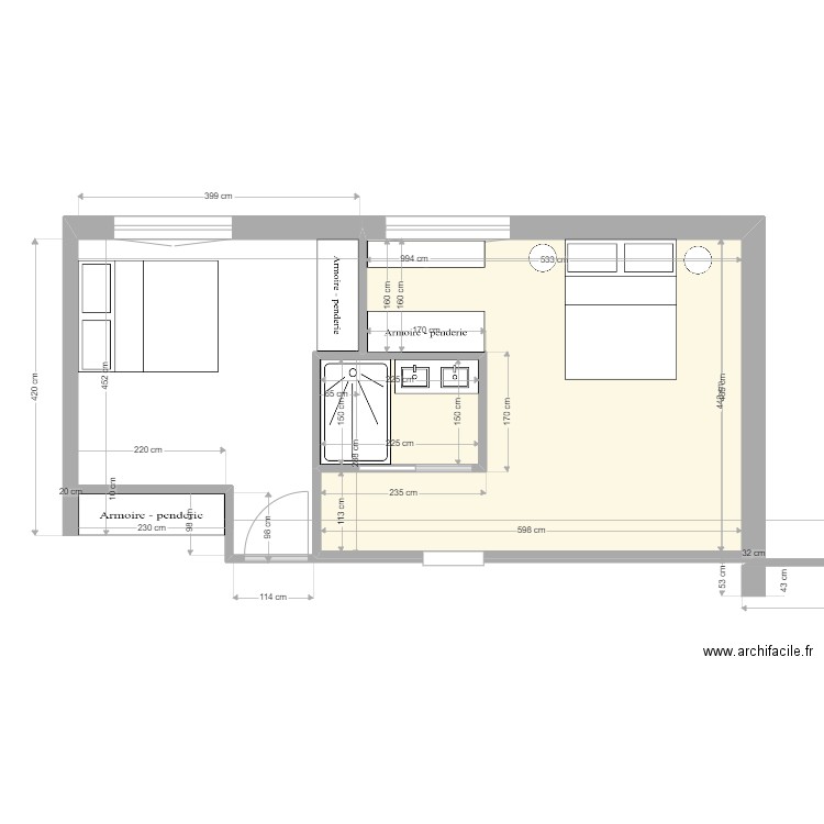 plan perrin salle d'eau séparation possible. Plan de 2 pièces et 25 m2