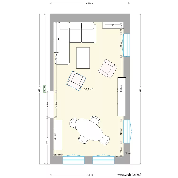 salon meubl&eacute; M M. Plan de 