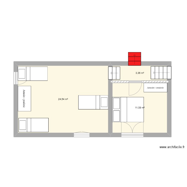 La Colletière - Etage V3. Plan de 3 pièces et 39 m2