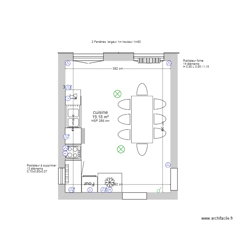 cuisine. Plan de 1 pièce et 19 m2