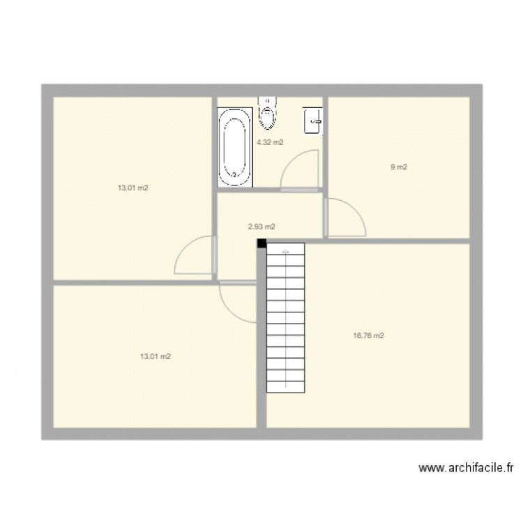 étage philippe 2. Plan de 6 pièces et 59 m2
