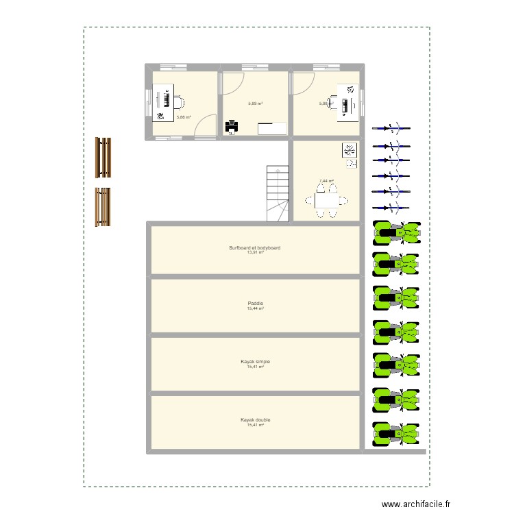 Plan bureau ADMINISTRATIF. Plan de 8 pièces et 85 m2