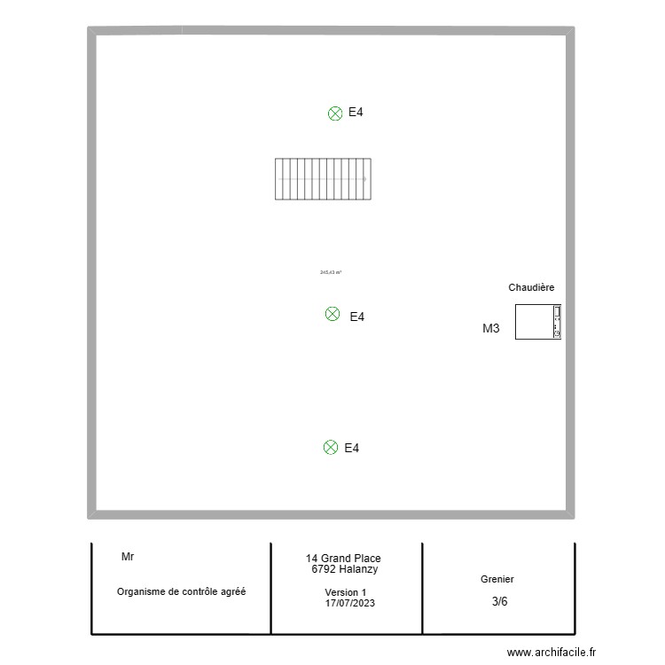 Grenier Dorian. Plan de 1 pièce et 245 m2