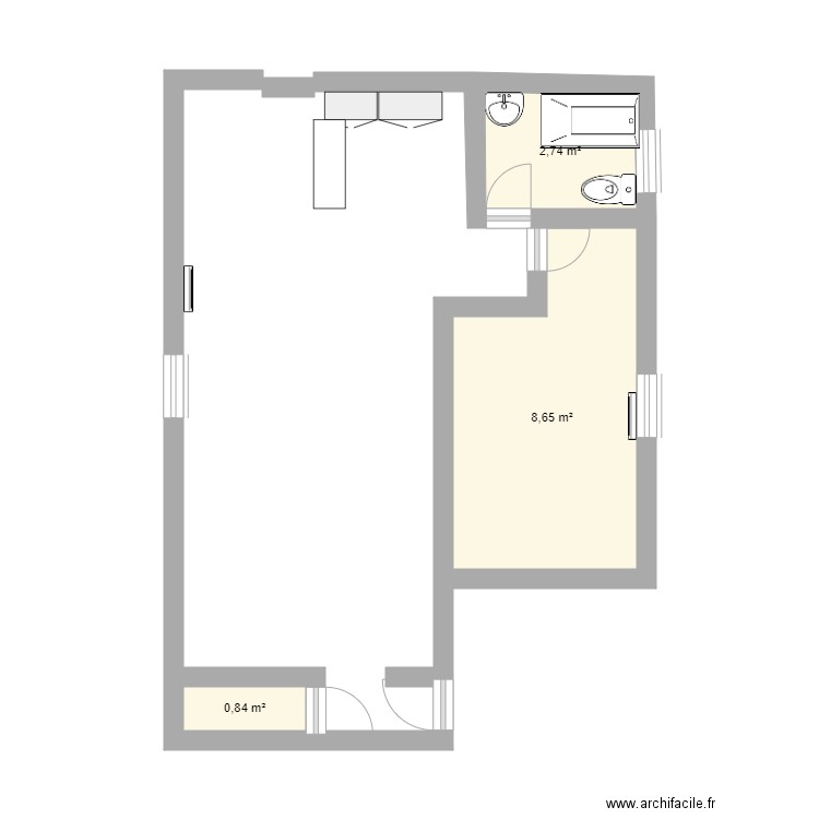 T2 3eme étage. Plan de 3 pièces et 12 m2