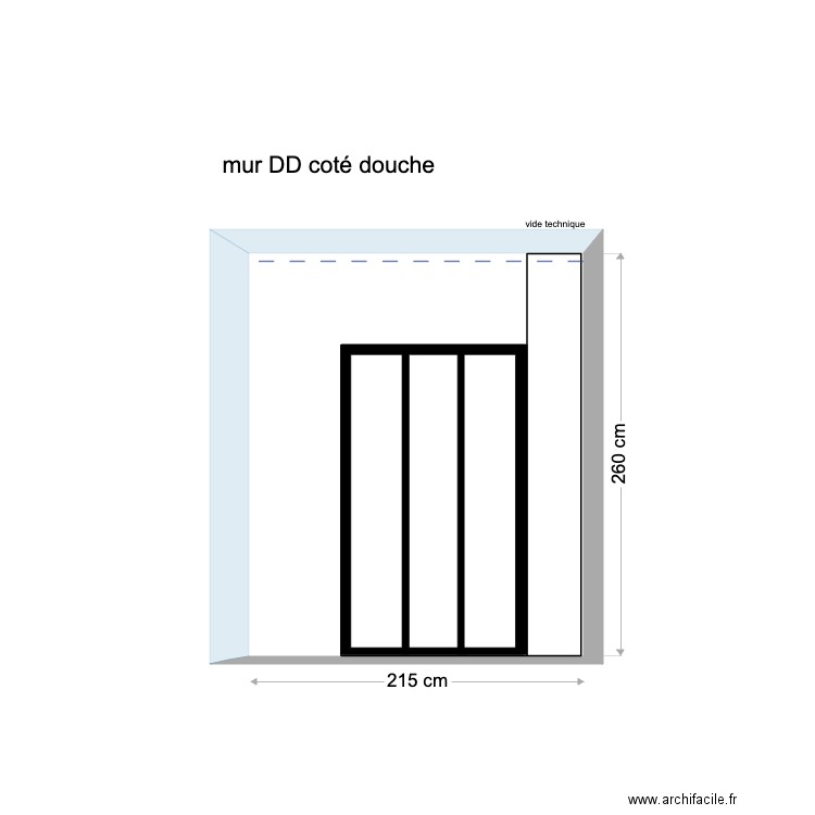 mur DD coté douche . Plan de 1 pièce et 6 m2