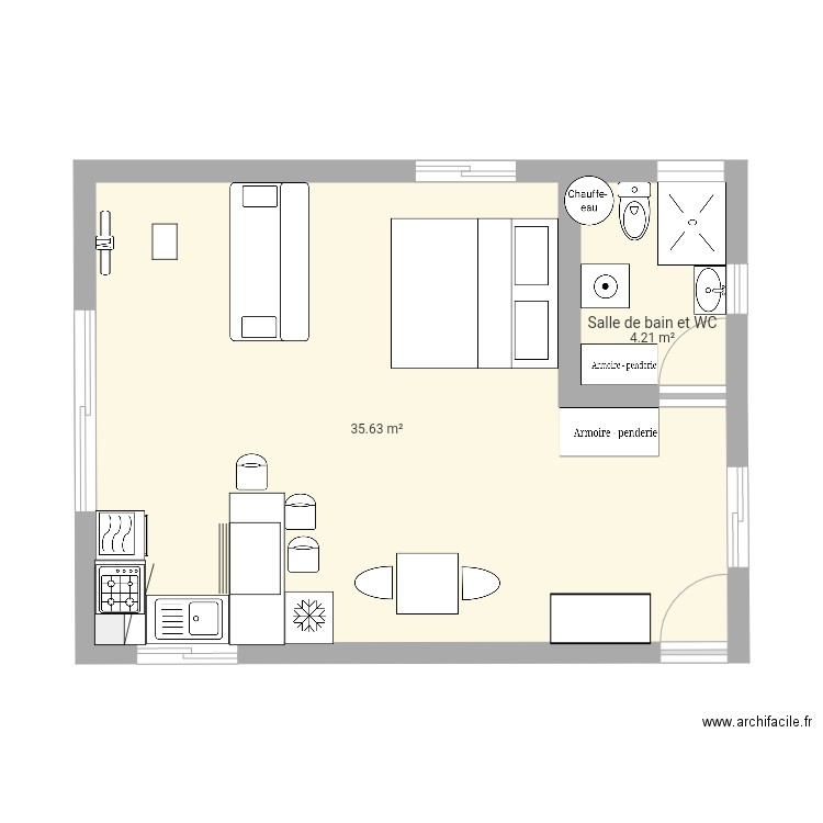  plan  studio Plan  2 pi ces 40  m2  dessin  par titid