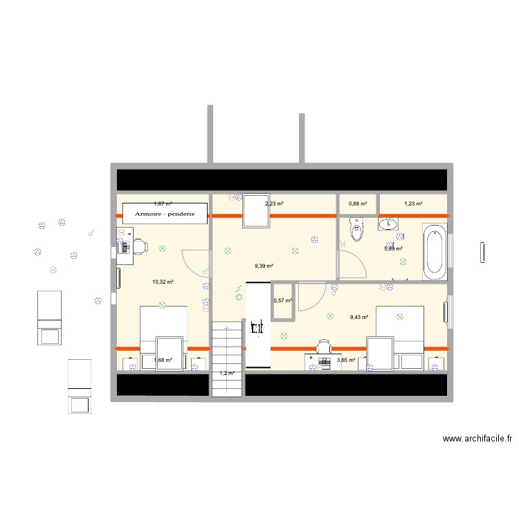 SOULT R1. Plan de 15 pièces et 60 m2