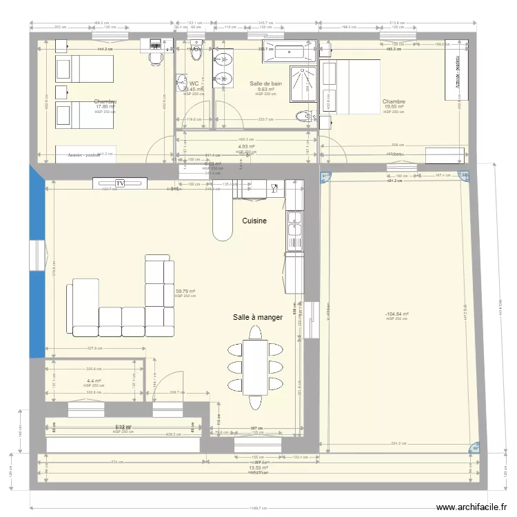 Etage  apres vers 4 metres avec meubles 2. Plan de 