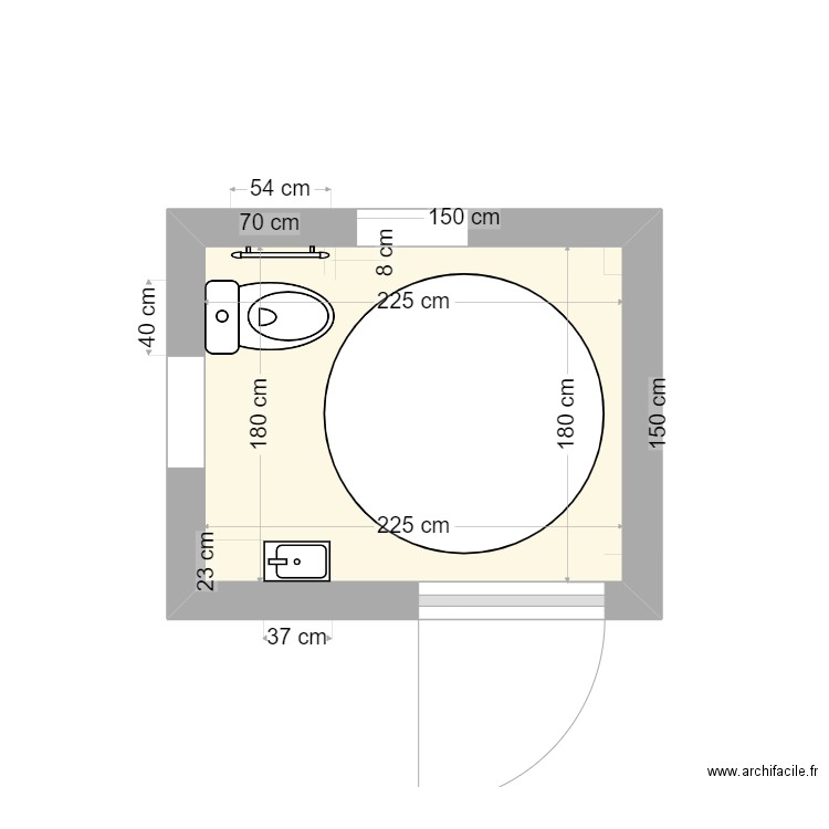 WC PMR. Plan de 1 pièce et 4 m2