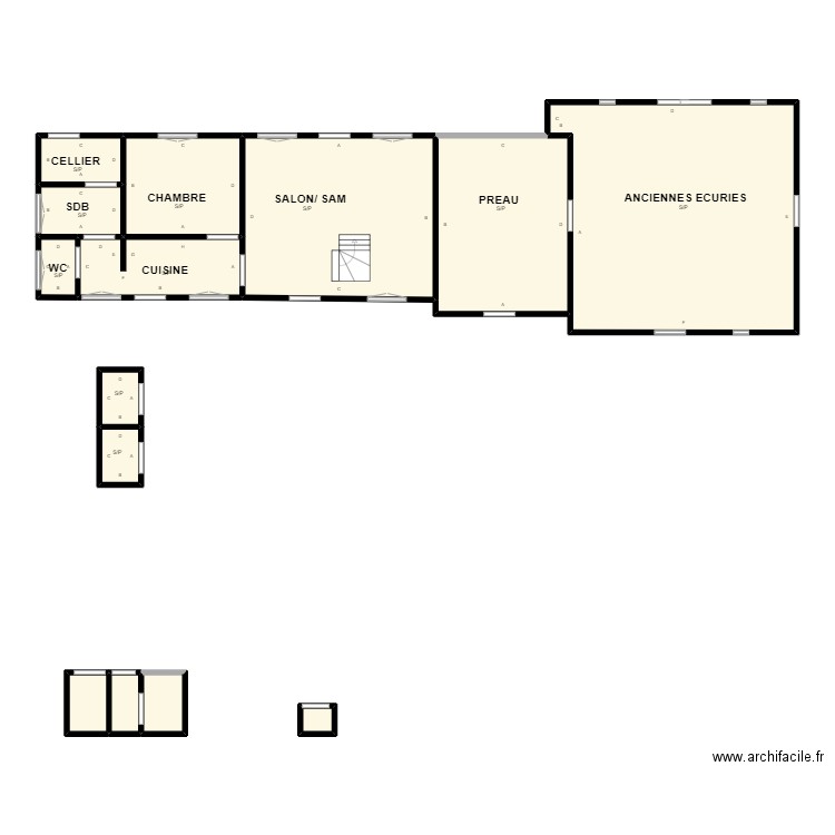 BERAY RDC. Plan de 14 pièces et 98 m2