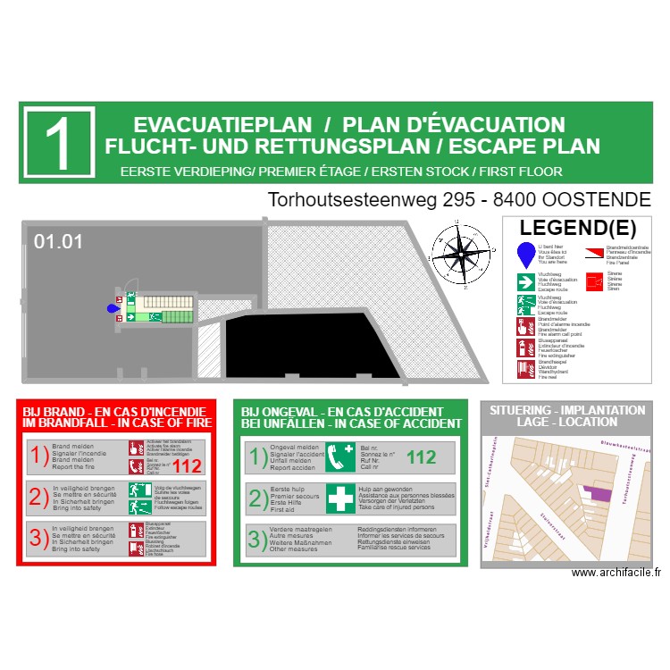 EVACUATIEPLAN TORHOUT 01. Plan de 6 pièces et 217 m2