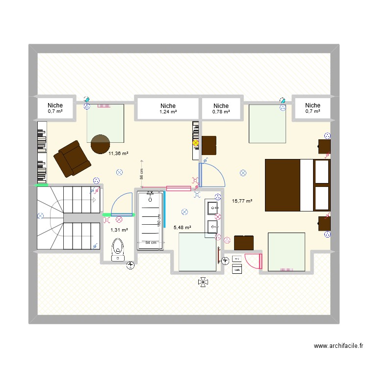 COMBLES V11 - avec position interrputeur dressing MEUBLé. Plan de 11 pièces et 67 m2