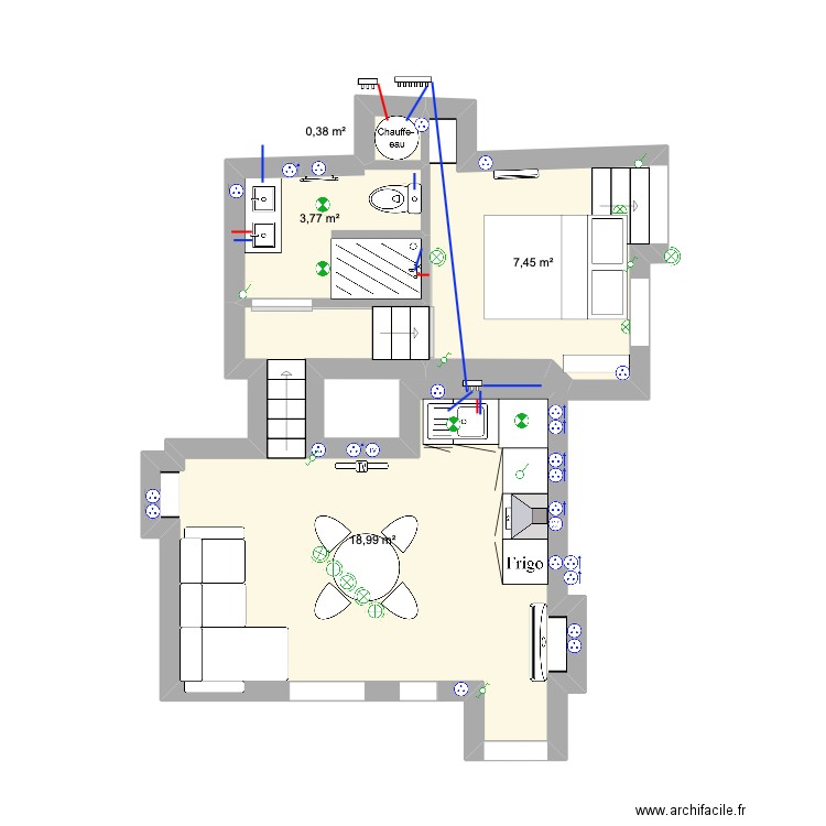 orange. Plan de 4 pièces et 31 m2