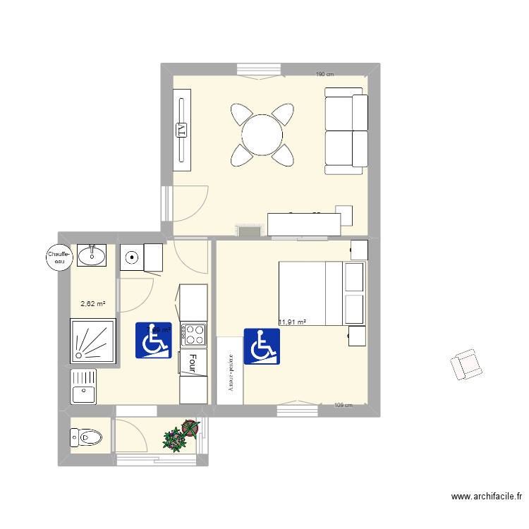 T2 vue faron V3. Plan de 6 pièces et 40 m2