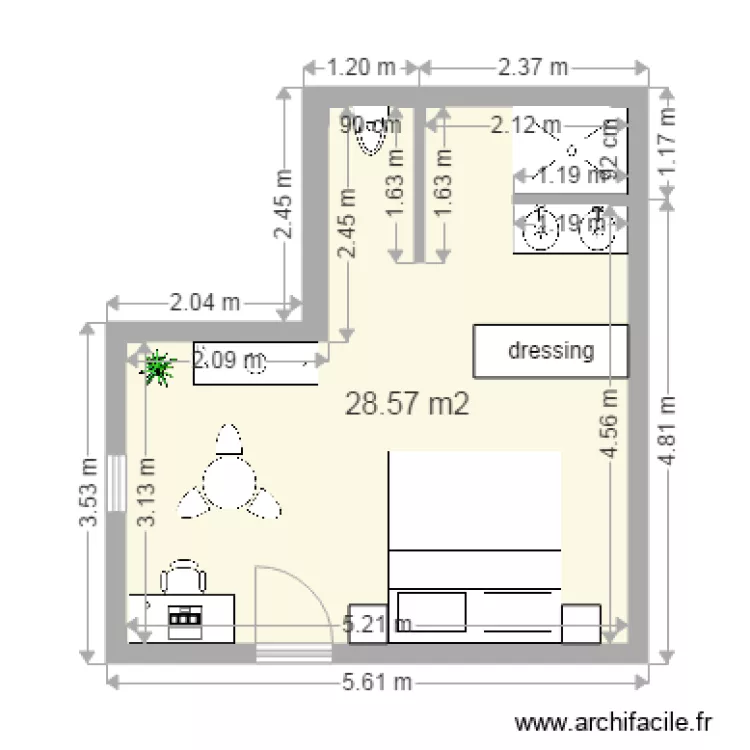 chambre hotel 46. Plan de 