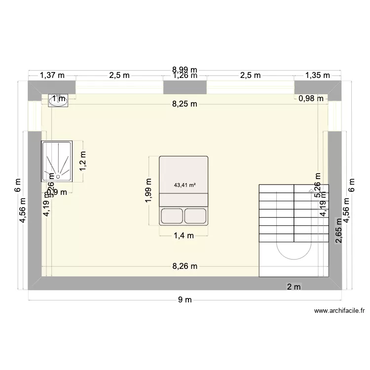 Maison étage Cyril. Plan de 1 Pièce et 43 m² Maison étage Cyril. Plan de 1 Pièce et 43 m²
