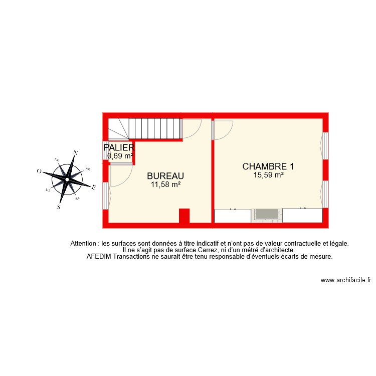 BI 7521 ETAGE 1. Plan de 4 pièces et 30 m2