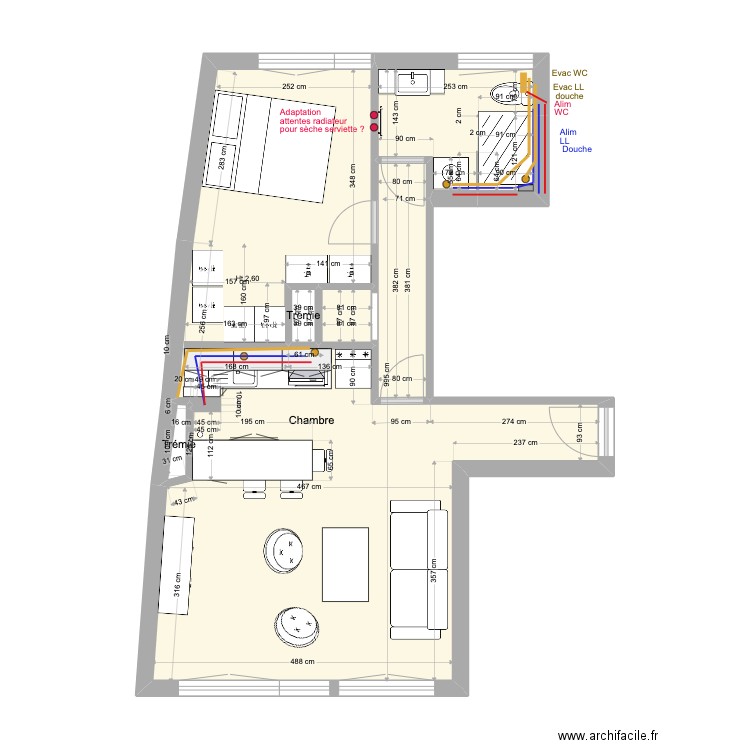 Mathilde Plomberie chauffage. Plan de 6 pièces et 46 m2