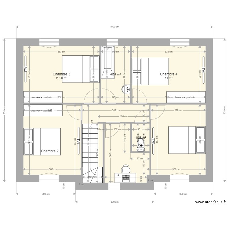 Dalmat étage. Plan de 6 pièces et 60 m2