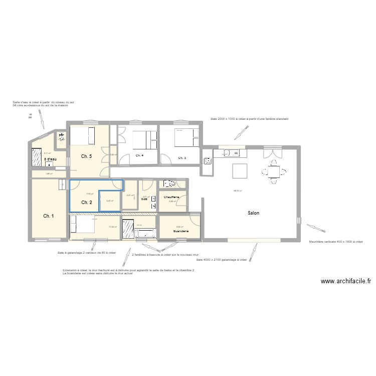 Bouilladisse projet JP Sans Cotations. Plan de 13 pièces et 104 m2
