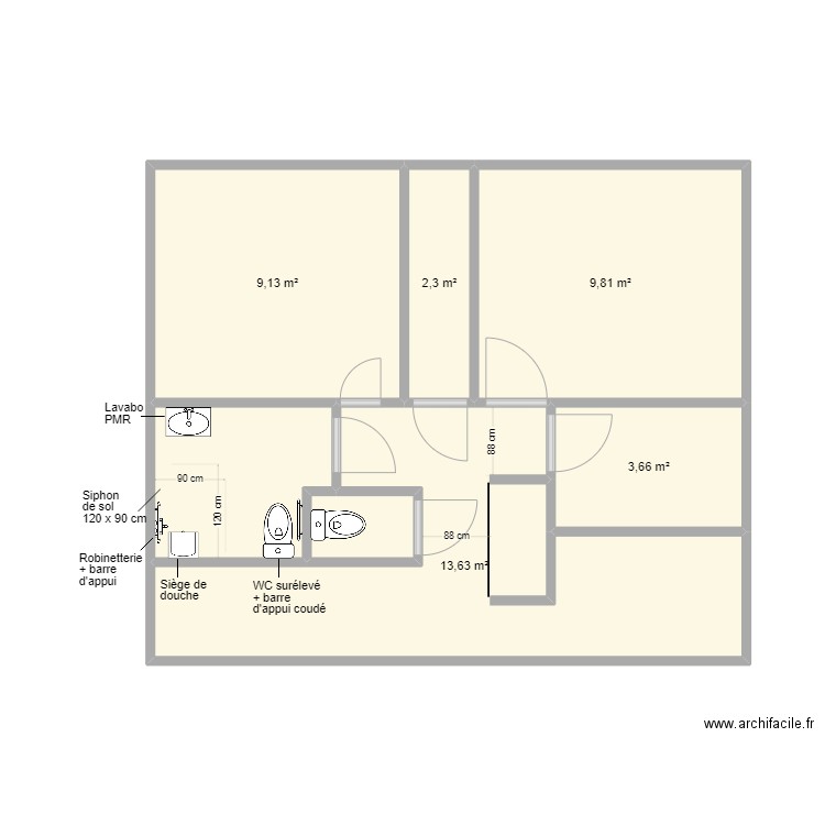 Bonneaux SDB projet 2. Plan de 7 pièces et 44 m2