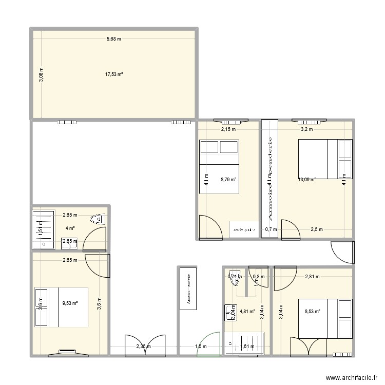 7Camélias projet1 veranda. Plan de 7 pièces et 66 m2
