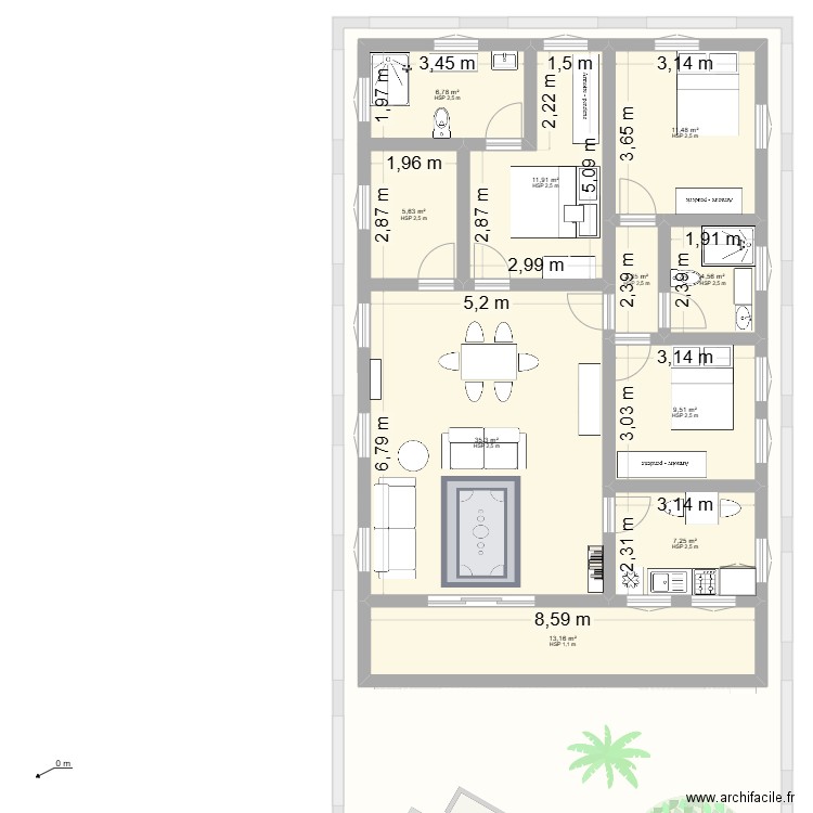 Kayi etg. Plan de 16 pièces et 449 m2