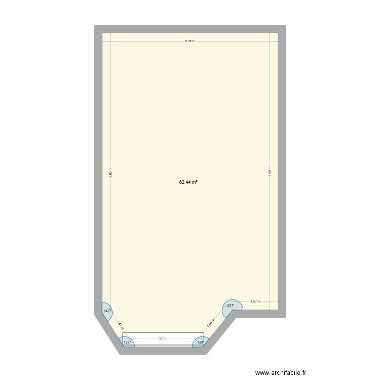 UBJH. Plan de 1 pièce et 62 m2