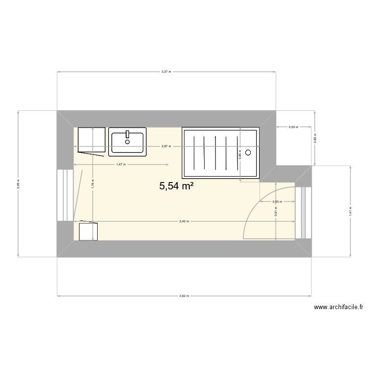 Agnetz - Salle d'eau. Plan de 1 pièce et 6 m2