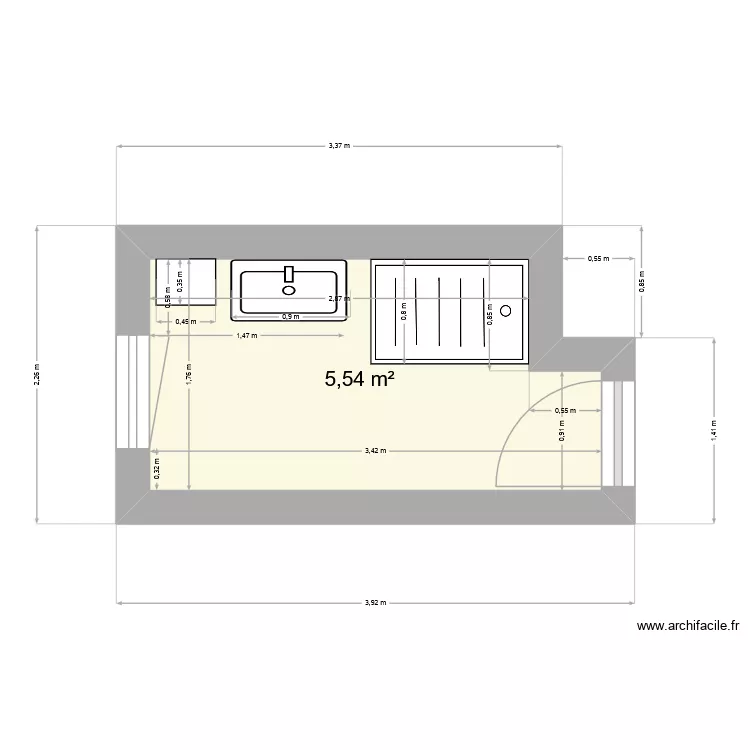 Agnetz - Salle d'eau. Plan de 1 pièce et 6 m²
