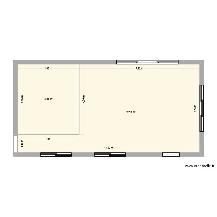PIECE DE VIE. Plan de 2 pièces et 68 m2