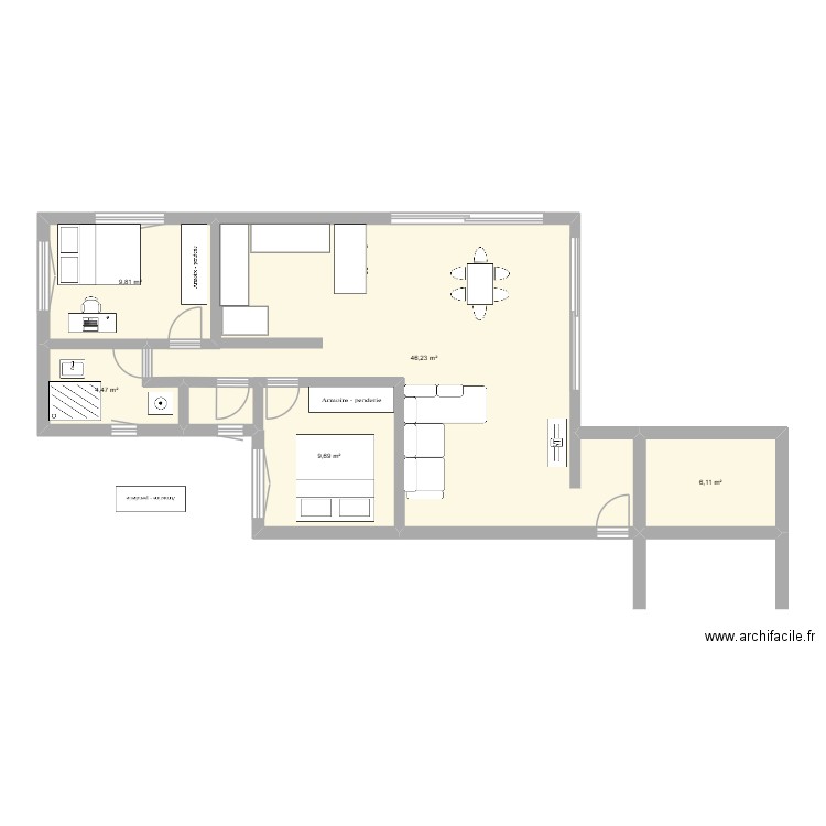 Maison modulaire avec garage. Plan de 5 pièces et 76 m2