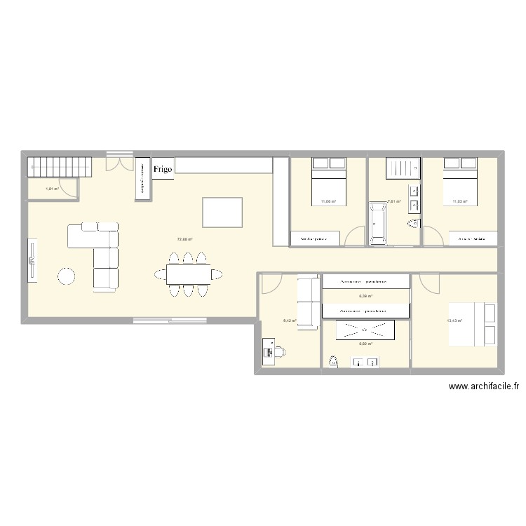 maison montaut. Plan de 9 pièces et 140 m2