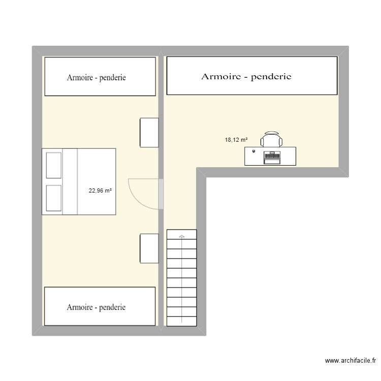 etage. Plan de 2 pièces et 41 m2