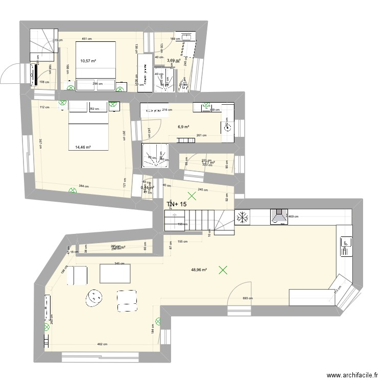 CASE DU TIGRE . Plan de 8 pièces et 88 m2