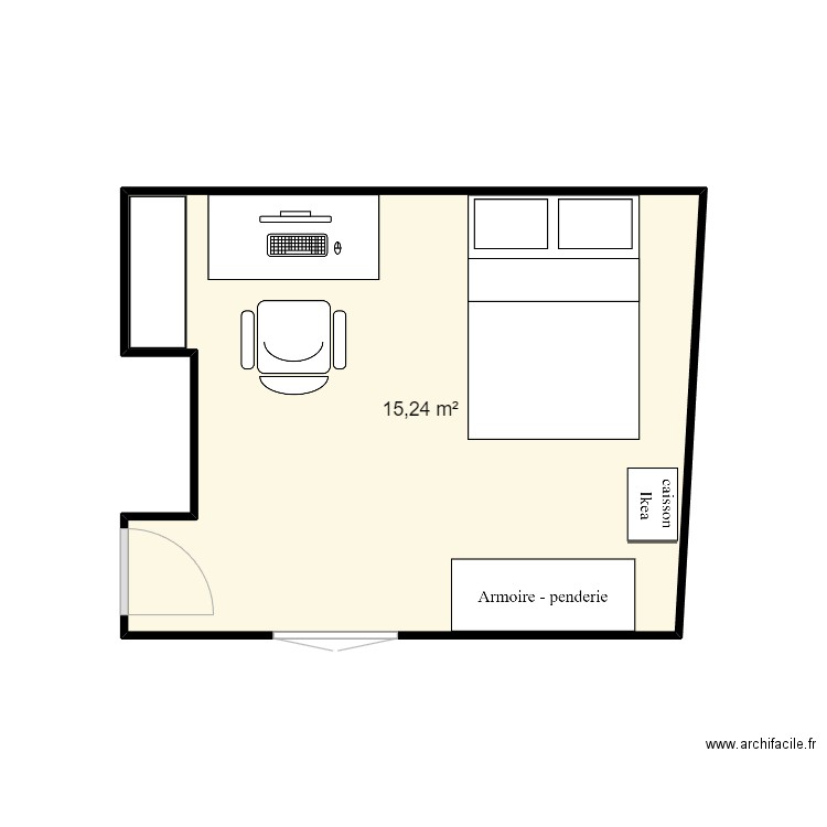 Chambre Vadim. Plan de 1 pièce et 15 m2