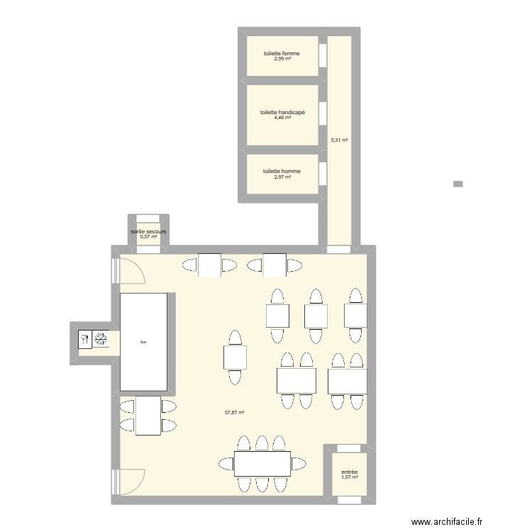 salle tfe. Plan de 7 pièces et 76 m2