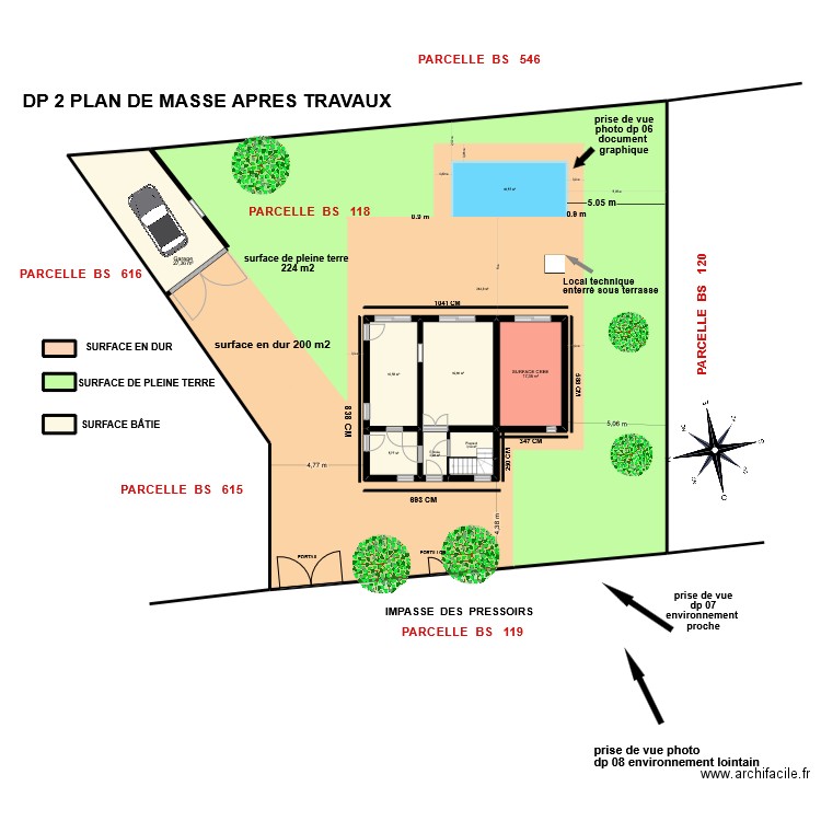 DP2 après TRAVAUX 2 plan piscine. Plan de 24 pièces et 655 m2