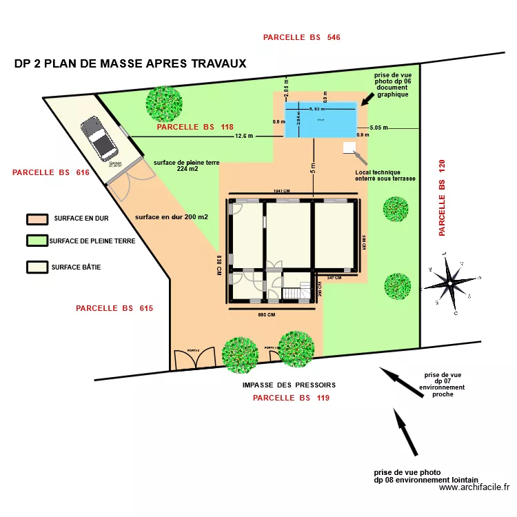 DP2 apr&egrave;s TRAVAUX 2 plan piscine. Plan de 