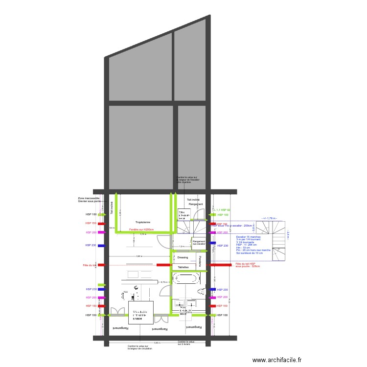 BAUCQ 77 4e étage aménagé V4. Plan de 13 pièces et 96 m2