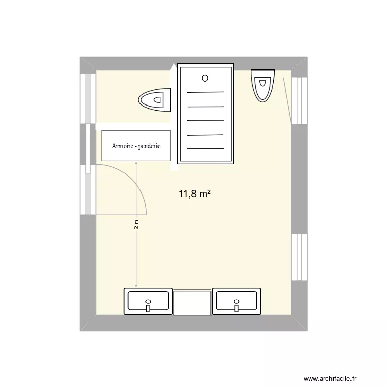 salle de bain. Plan de 1 Pièce et 12 m²