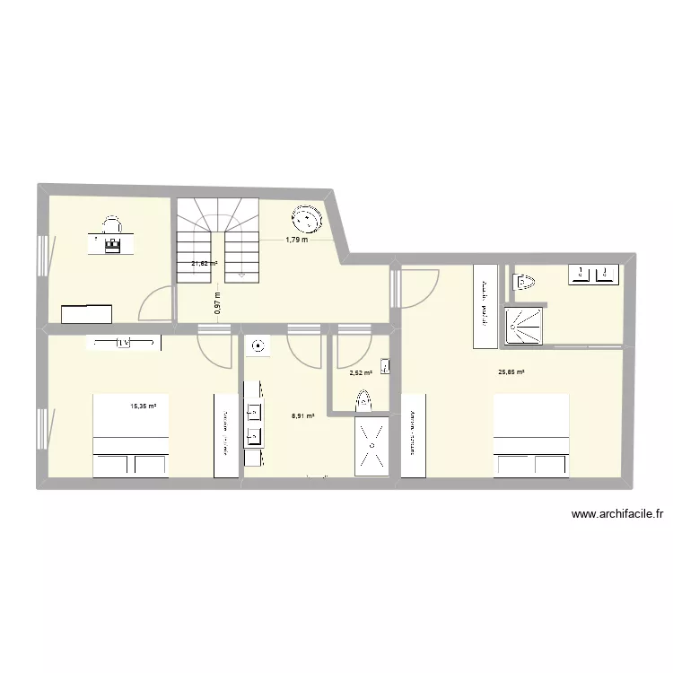 Etage 1 New Patou. Plan de 5  et 74 m²