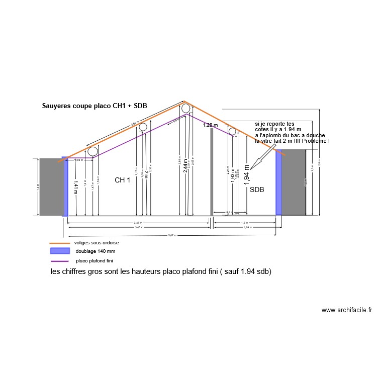 COUPE CH1 + SDB coupe placo plafond. Plan de 0 pièce et 0 m2