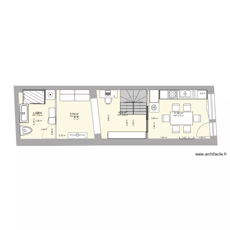 RDC F&eacute;camp 55 ( am&eacute;ng). Plan de 4 Pièces et 34 m²
