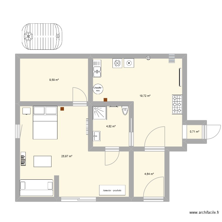 Fons  grange buanderie. Plan de 6 pièces et 65 m2